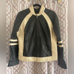 Vintage Wilson Black and Cream Leather Jacket Sporty Racing Style